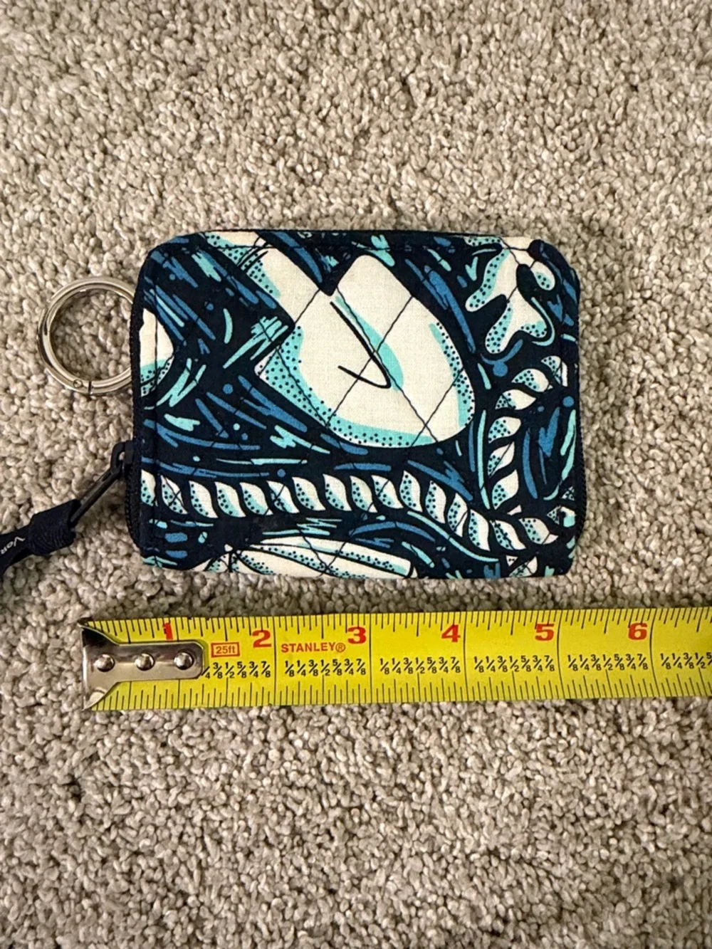 Vera Bradley Navy and Aqua Quilted Card Case with Key Ring - Picture 4 of 6